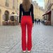 Vintage Red Flare Jeans For Women – High Waist Stretch Denim Pants (S-Xl, Retro 70s Style) Seamless Waistband_ecoleips.com