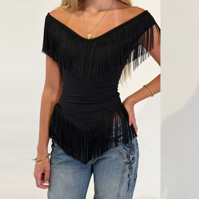 Elegant Tassel Patchwork Waist Bodycon Dress Casual Irregular Solid Cocktail Dresses Sexy V Neck Sleeveless Evening Party Dress_ecoleips.com