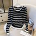 Women's Slim Fit Layered Mock Two-Piece Shirt Knit Top with Detachable Drawstring Casual Office Wear Stripe Design_ecoleips.com