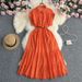 Women's Clothing Heavy Hollow Embroidery Waist Slimming Button Down Mid Length Dress Short Sleeves Lapel_ecoleips.com