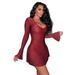 Women's Sparkling Silver Mini Dress Long Sleeve Fitted Party Dress_ecoleips.com
