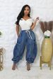 Women's Clothing Slim Straight Jeans Elastic Waist Drawstring Tie Leg Bow Casual Loose Fit Denim_ecoleips.com