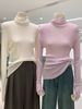 Autumn Winter Wool Pile High Neck Knitted Women Pullover Sweater Base Shirt Stylish Mint Green Slim Fit Long Sleeve Top_ecoleips.com