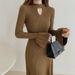 Temperament Flared Sleeve V-neck Knitted Dress Autumn And Winter Foreign Trade Women's Clothing Niche Design Feeling Waist And Thin Long Dress_ecoleips.com