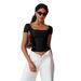 Women's Slim Fit Cropped Square Neck T-Shirt – Breathable Short Sleeve Top For Casual & Layering_ecoleips.com