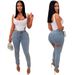 Women's Clothing High End Quality High Elastic Casual Ripped Washed Water Embellished Pearl Slim Fit Small Foot Jeans_ecoleips.com