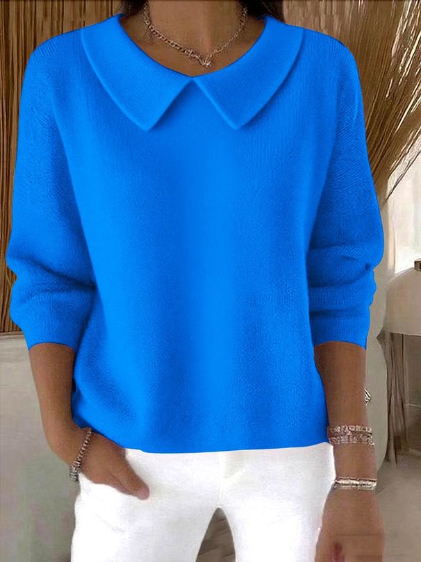 Women's Casual V-Neck Long Sleeve Top – Loose Fit, Solid Color, Lapel Design (S-4XL, Multiple Colors)_ecoleips.com