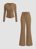 Women's Stretch Knit Lounge Set – Slim-Fit Button-Up Top & Wide-Leg Pants (S-XXL, 7 Colors) | Ribbed Texture & All-Season Comfort_ecoleips.com