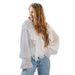 Design Ruffled White Chiffon Shirt Women's Loose Temperament Flying Sleeves V-Neck Pullover Top_ecoleips.com