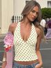 Dulzura Halter Sleeveless Backless Slim Lace Up Polka Dot Print Top Sexy Elegant Casual Y2K Top Party Club Street Summer Clothes_ecoleips.com