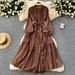 Elegant Dress Female Design Single Breasted Loose Waist Straps Slim Temperament Knee Length Skirt_ecoleips.com
