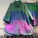Women's Clothing Heavy Beaded Diamond Gradient Denim Short Sleeve Shirt Top Elastic Waist Denim Shorts Two Piece Set_ecoleips.com