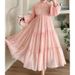 Elegant Long Dress With Lace Belt – Modest Flowy Maxi Dress For Women, Soft Solid Color & Feminine Details_ecoleips.com