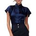 Women's Clothing Summer Elegant Simple Stand Collar Women's Top Versatile Shirt With Flutter Sleeves For Formal & Casual For Women_ecoleips.com