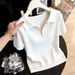 Gray Collared Knit T-Shirt Casual Zipper Design Women's Top Spring Summer Style Youthful New_ecoleips.com