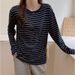 Women's Clothing Striped Long Sleeve T-Shirt Round Neck Casual Loose Fit Slimming Base Layer Top For Early Autumn_ecoleips.com