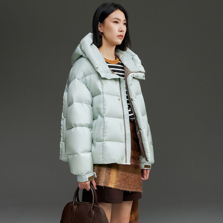 girl Girl Longing For Goose Down Jacket Women High-End Color-Block Hooded Short Loose Thickened Warm Coat Winter 2025 New Model_ecoleips.com