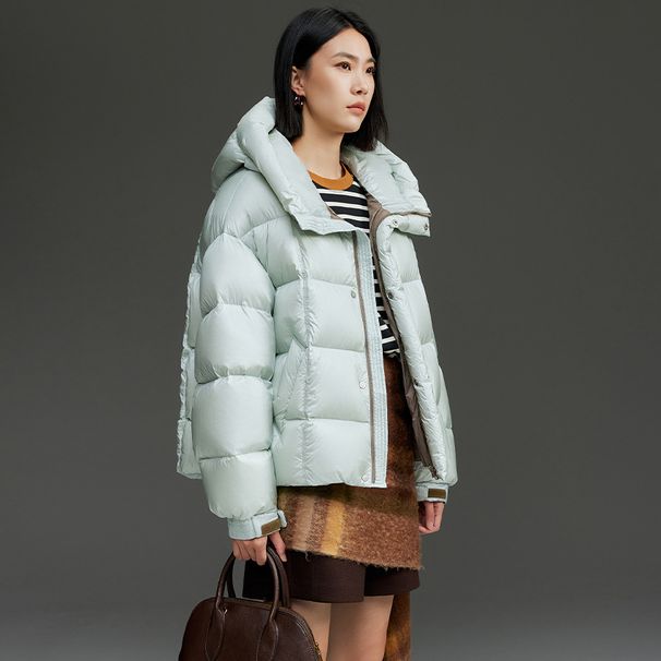 girl Girl Longing For Goose Down Jacket Women High-End Color-Block Hooded Short Loose Thickened Warm Coat Winter 2025 New Model_ecoleips.com