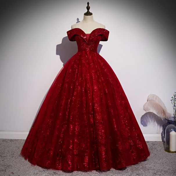 Scarlet Off-Shoulder Ball Gown – Elegant Corset-Back Prom Dress For Hosts, Pageants & Black Tie Events (Stretch Polyester, XS-XXXL)_ecoleips.com