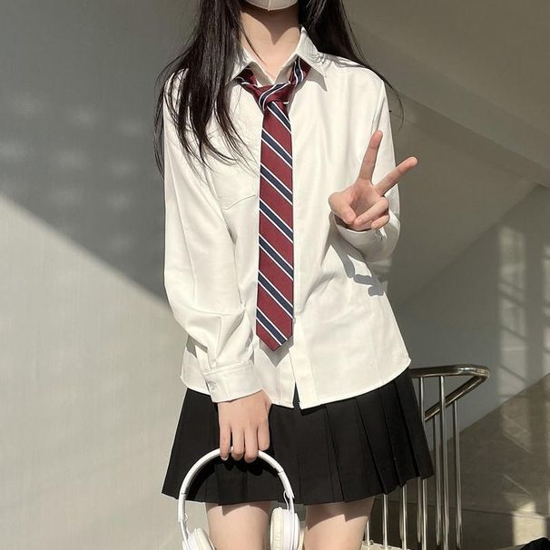 Women's Blue Long Sleeved JK Shirt Spring Autumn Style Niche Design Thin Uniform Top for Students Suitable for Inner Layer Or Alone_ecoleips.com