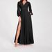 Autumn And Winter New Solid Color V-neck Split-ended Long-sleeved Pleated Elegant Women's Long Dress_ecoleips.com