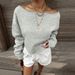 Voya Women's American Style Short Off Shoulder Long Sleeved Top With Slanted Neckline, Sweet And Cool, Spicy Girl Style, Loose Hoodie_ecoleips.com
