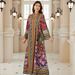 Women's Ethnic Style V Neck Maxi Dress Long Sleeve Printed Loose Flowy Skirt Jalabiya Clothing_ecoleips.com