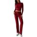 Y2K Sporty Matching Set – Women’s Slim Long-Sleeve Top & Lace-Up Trousers (S-XL, 12 Colors)_ecoleips.com