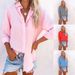 Aria Basics Aria Basics 's New Autumn Turn-down Collar European And American Women's Shirt, Solid Color Casual Loose Long-sleeve_ecoleips.com