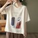 Summer Style Printed Cotton And Linen Top For Women, Plus-Size Casual And Youthful Loose Round-Neck Short-Sleeved T-Shir_ecoleips.com