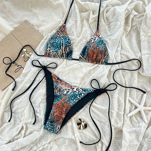 Women's Clothing Leopard Print Lace Up Sexy Swimsuit Female Bikini_ecoleips.com