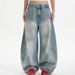 American-style Washed Distressed Curved Hem Jeans For Women, Cleanfit High Street Retro Loose Casual Versatile Wide-leg_ecoleips.com