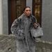 Longline Vegan Fox Fur Coat – Oversized Faux Fur Trench With Detachable Collar & Deep Pockets (Black/White) – Streetwear Elegance For Women_ecoleips.com