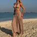 Women's Solid Color Hollow-Out Bikini Tank Maxi Dress 3-Piece Swimsuit Set For Beach Vacation_ecoleips.com