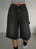 Women's Retro Distressed Washed Denim Shorts Straight Leg Loose Mid-Length Pants_ecoleips.com
