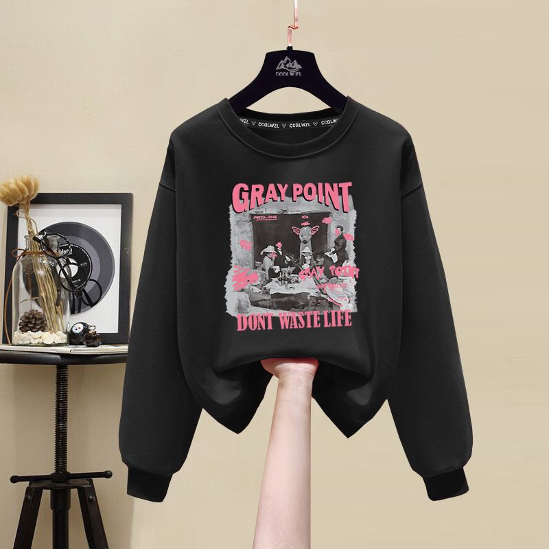 Women's Retro Chinese Style Fleece Lined Thickened round Neck Sweater Autumn/Winter 2023 Korean Lazy Style No Hood_ecoleips.com