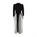 Women's Clothing Color Contrast Design With Flower Belt Long Temperament Elegant Dress_ecoleips.com