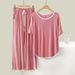 Women's Solid Color Pajamas Set Summer Thin Short Sleeve T-Shirt And Pants Sleepwear 2 Piece Set Casual Loose Soft Loungewear_ecoleips.com