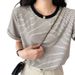 Striped Women's Summer Loose Korean Version Of Short Sleeve Color Matching Half Sleeve Women's T-Shirt Jacket Wholesale_ecoleips.com