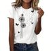 Women's Crew Neck Short-Sleeve T-Shirt, Butterfly Dandelion Print Casual Top_ecoleips.com