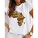 New Casual Base Shirt With African Continent Map Print, Short-sleeved Loose-fitting Women's T-shirt_ecoleips.com
