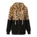 Women's Cropped Leopard Print Zip-Up Hoodie Fleece Jacket – Oversized Fit, Long Sleeve, Streetwear Fashion (White/Khaki/Black/Wine Red/Army Green)_ecoleips.com