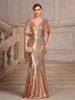 Women's Clothing New V Neck Mid Sleeve Solid Color Summer Sequins Elegant Slim Fishtail Skirt Ladies Evening Dress_ecoleips.com