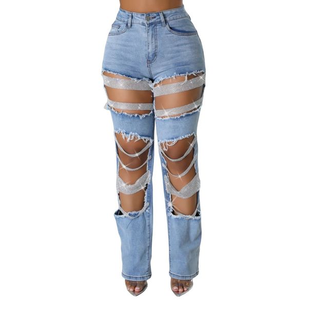 Women's Clothing Hot Girl Summer Pants Holes Heavy Beaded Beaded Stretch Jeans Trousers Women Jeans_ecoleips.com