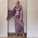 Spring Satin Slimming Dress For Women With Bell Sleeves And Waist Cinching Solid Color Blend Of Cotton And Polyester_ecoleips.com