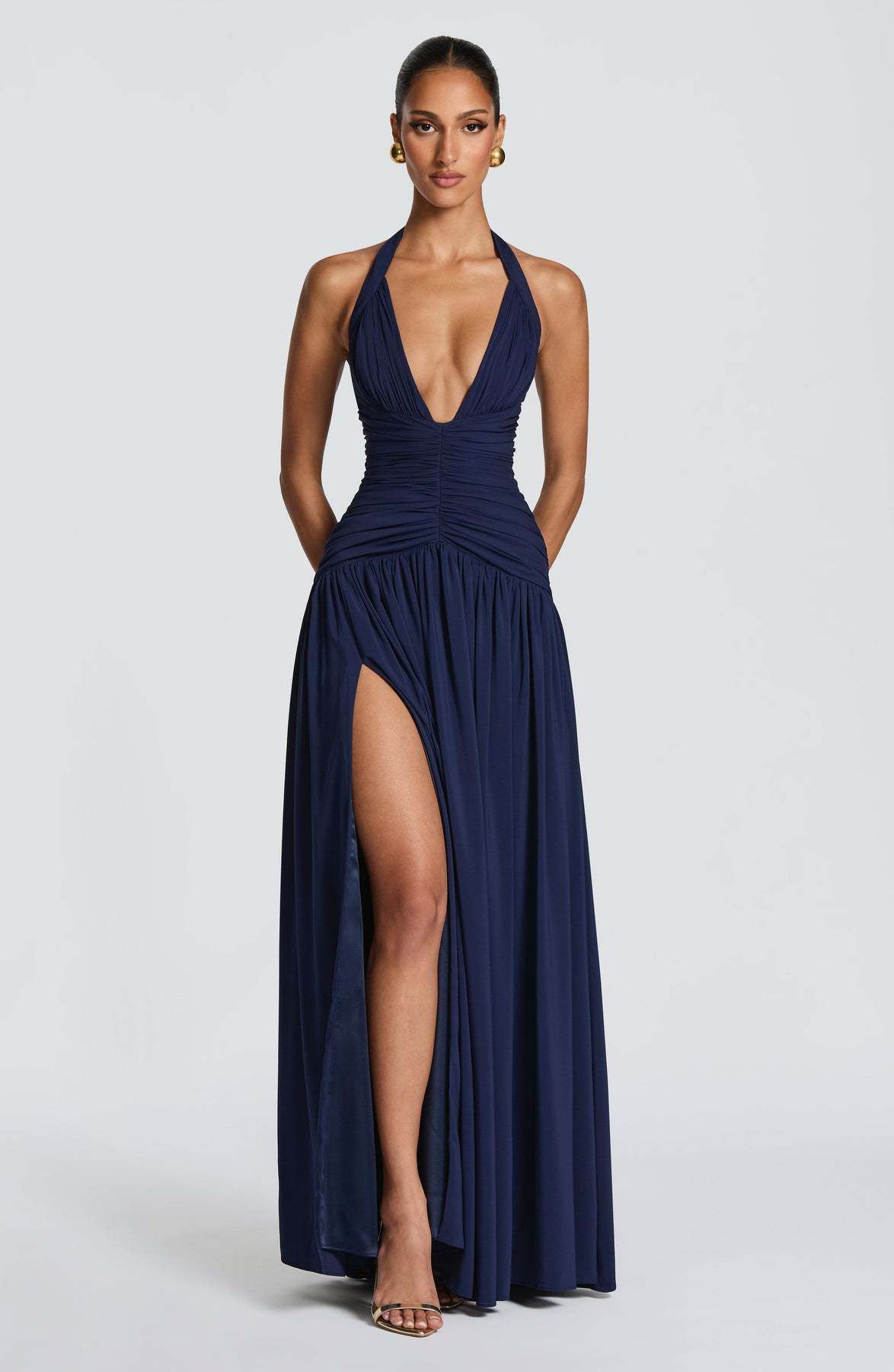 Elegant Vacation Dress for Women European American Style High Slit French Romantic Deep V Neck Large Skirt_ecoleips.com