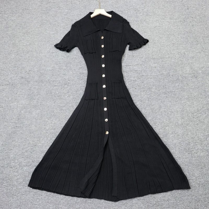 Women's French Style Long Dress Elegant Single-Breasted Lapel Collar Fashion_ecoleips.com