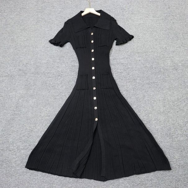 Women's French Style Long Dress Elegant Single-Breasted Lapel Collar Fashion_ecoleips.com