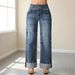 2025 Winter Cross-Border Bestseller Women's High-Waisted Stretch Straight-Leg Jeans With Loose Cuffs_ecoleips.com