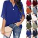 Women's Short Sleeve Elegant Casual Solid Color V-Neck Chiffon Blouse 2025 New Style_ecoleips.com
